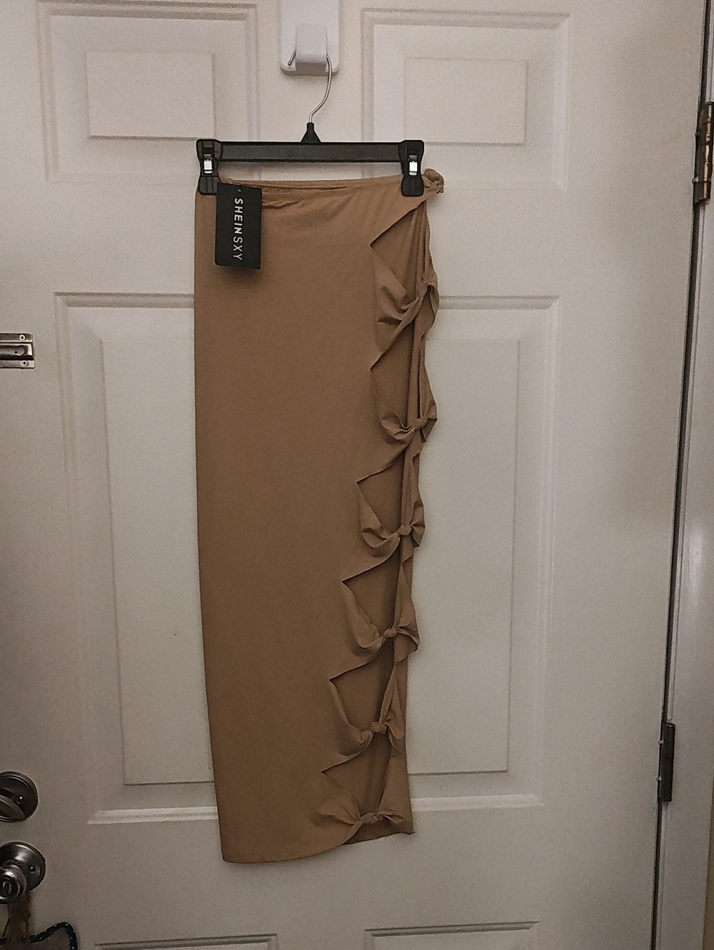 SHEIN Tan Midi Skirt with Side Bow Details